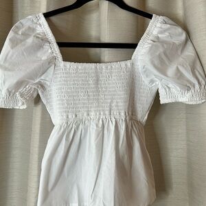 Abercrombie & Fitch White Puff Sleeve Smocked Blouse
